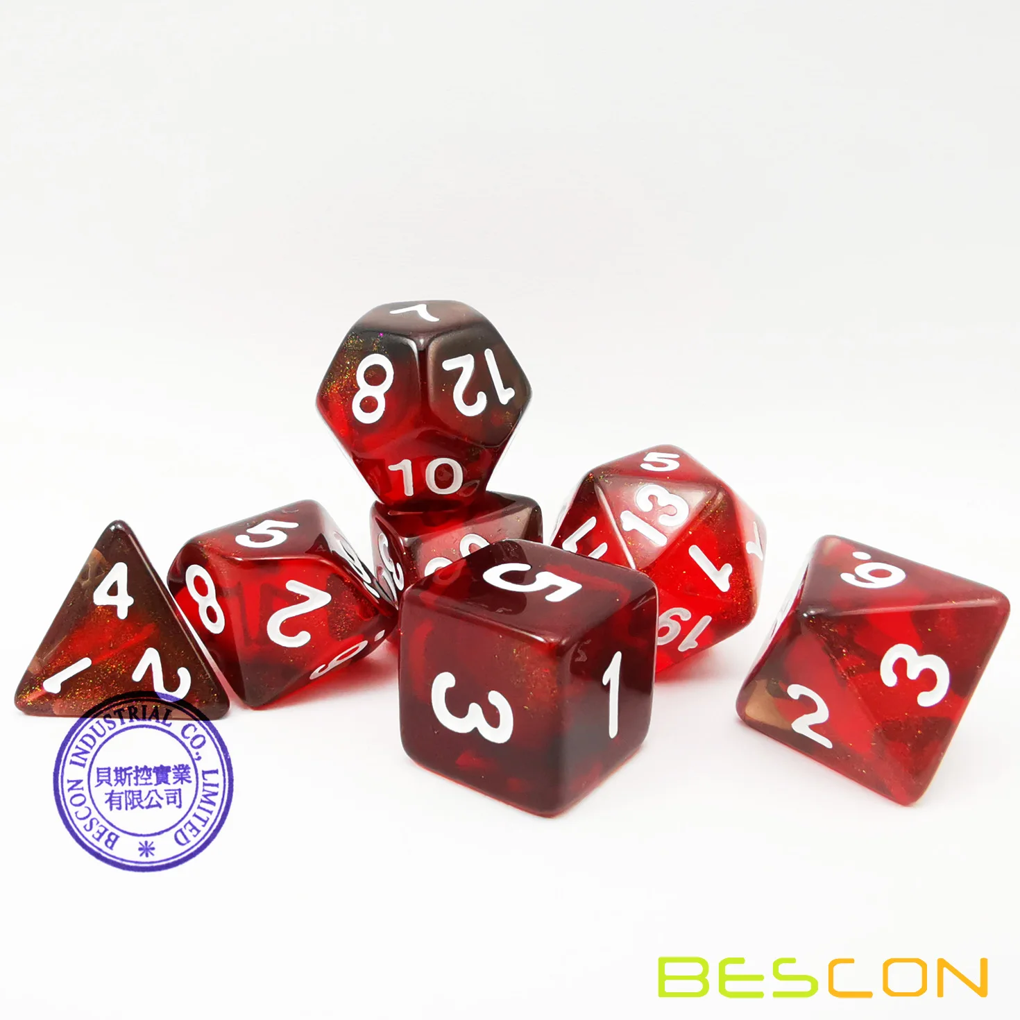 Bescon New Moonstone Dice Maroon, Polyhedral Dice Set of 7 4