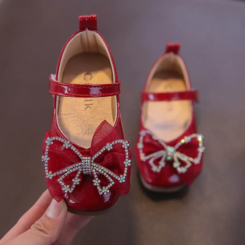 Newborn Mary Janes Princess Leather Shoes For Kids Girls Toddler Baby Rhinestone White Red Party Wedding Dress 2022 |