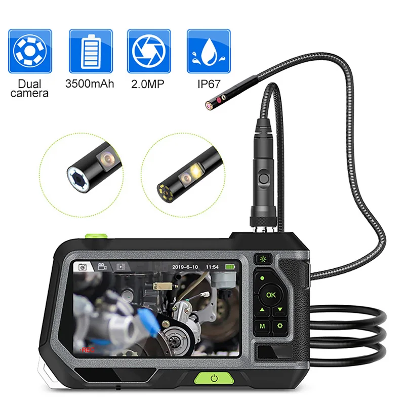 NTS500 5.5mm Dual & Three Lens Industrial Endoscope 2.0MP Inspection Camera 5 Inch 1280P HD LCD Waterproof Borescope with 6 LED