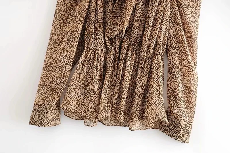 Withered england vintage elegant cascading bow Leopard Print shirt women blusas mujer de moda tshirt womens tops plus size