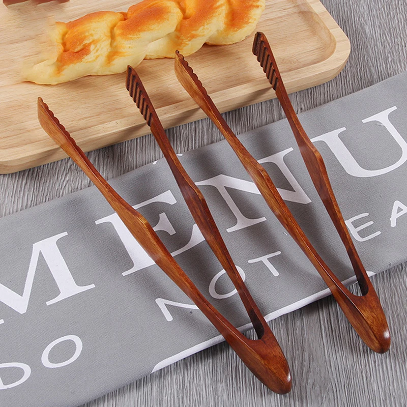 Wooden Food Tongs Bamboo Cooking Kitchen Tongs Food BBQ Tool Salad Bacon Steak Bread Cake Wooden Clip Home Kitchen Utensil