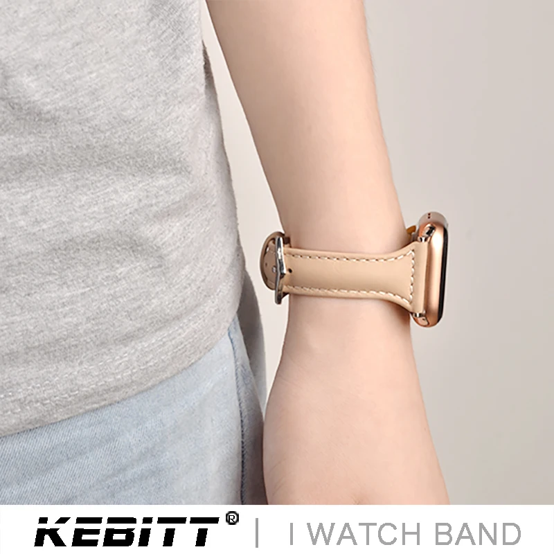 

Kebitt Genuine Leather Women Thin Fashion Band for Apple Watch 5 4 2 1 Series Light Color Belt iwatch3 Bands Single Tour Strap