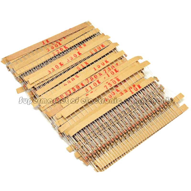 

860pcs/lot Carbon Film Resistor Kit 1/4W 5% Resistors Assorted Kit Set 43values*20pcs Resistance 1R - 1M Ohm 0.25W Resistor Pack