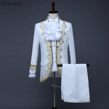 

15 hotCarnival Wedding Costume Prince Bridegroom Mens Blazer Dress Suits Jabot Lace Tie For Adult Tops Jacket Coat Pants Trouser