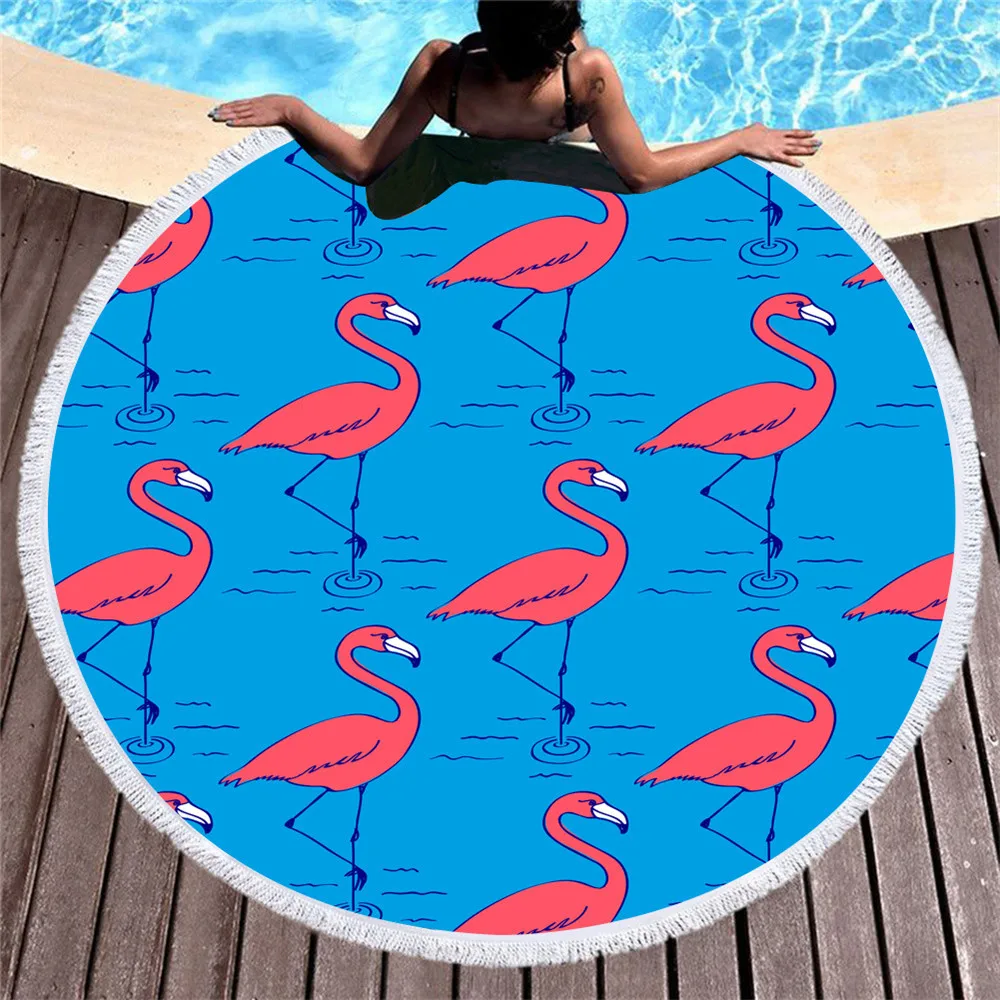 

Round Beach Towel Flamingo Printed Tassel Beach Towels 150cm Microfiber Bath Towels Yoga Mat Carpet Travel Towel