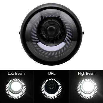 Retro 6.5 LED Motorcycle Headlight DRL Motobike Headlamp Bracket Fog High Low Beam Bulb for Cafe Racer Bobber Motor Head Light