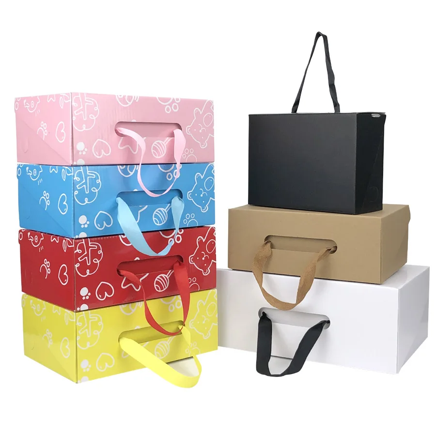Подгонянная подарочная упаковка портативная картонная веревочная обувная упаковочная коробка для покупок подходит для одежды обувь парик для волос