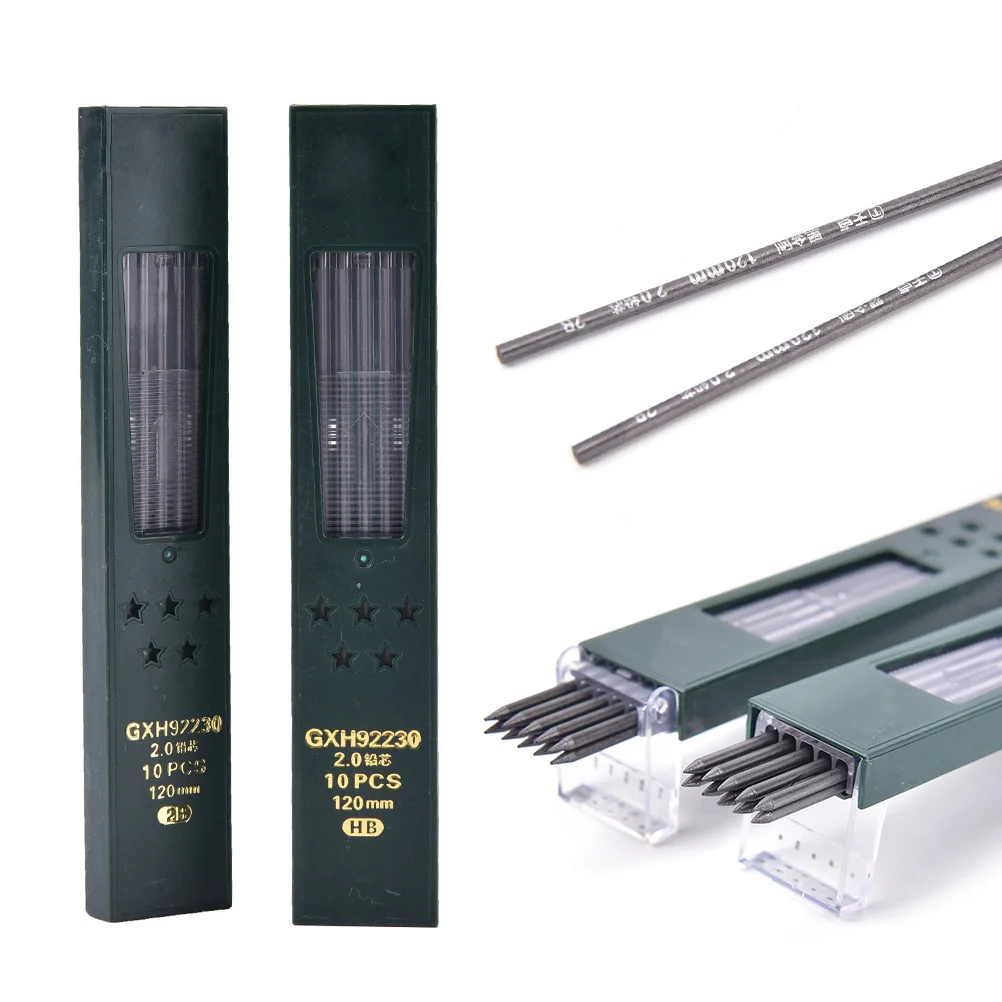 10 unidades/caja 2mm 2B HB, lápiz mecánico negro creativo de 2,0mm, recambio de mina, suministros escolares de Oficina, Papelería para estudiantes