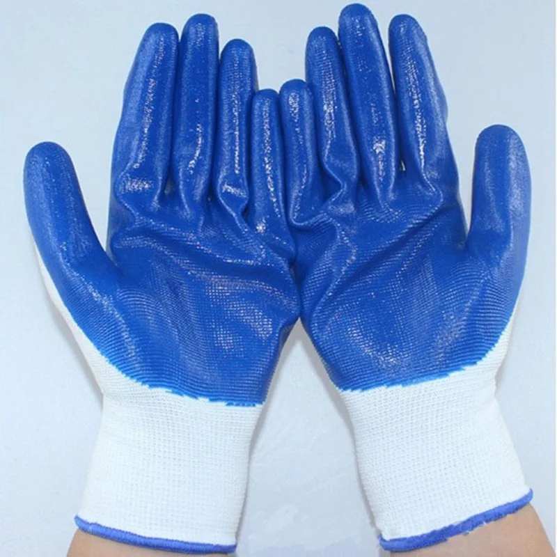 1pair Nitrile Labor Insurance Gloves Wear-resistant Non-slip Dipped Gloves White Gauze Blue Butyl Clear Rubber Gloves