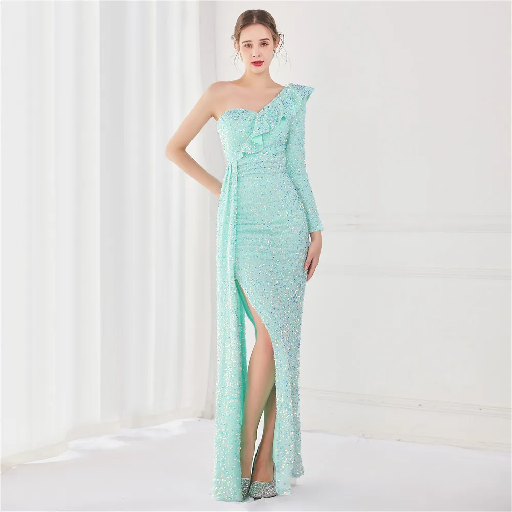 

Sexy Long Dresses for Girls Party Evening Dresses Long Sleeve Party Split Evening Dress Sequins Party Dresses Women WED90619