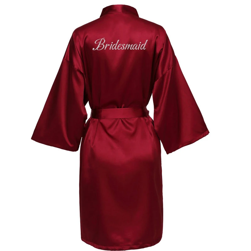 YUXINBRIDAL/Новинка года; бордовый атласный шелковый халат для невесты; свадебный подарок для подружки невесты; халат для невесты; свадебные тапочки с золотым принтом - Цвет: B sliver bridesmaid