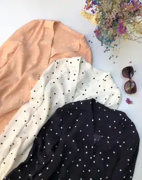 

100% Silk Dot Print Blouse Women Simple Shirt Turn Down Collar Long Sleeve Blouse Tops