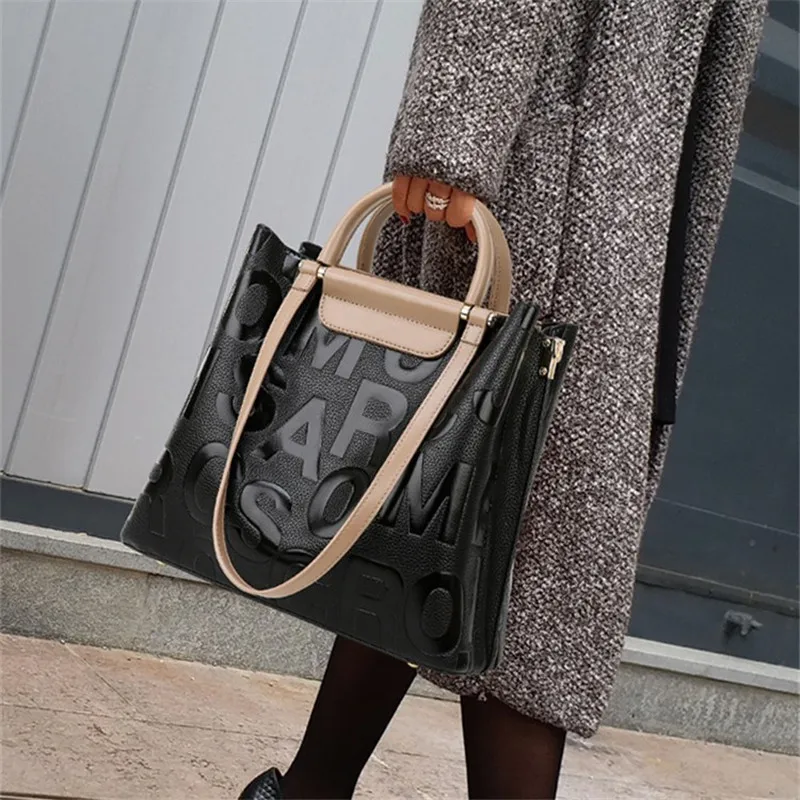 

Women's Bags 2022 Large-capacity Female Tote Bag Letter Handbag Fashion Genuine Leather Wild Shoulder Messenger Bags Sac A Main