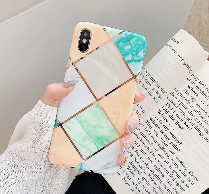 Plating Geometric Marble Case For iPhone 23