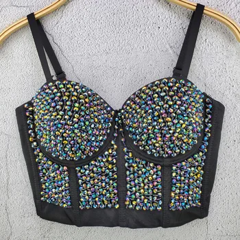 

Stage Costume Women New Fashion Vest Nightclub Rivet Sexy Tube Top Rave Clothes Ladies Bar Party Outfit Dj Ds Show Wear DT2358