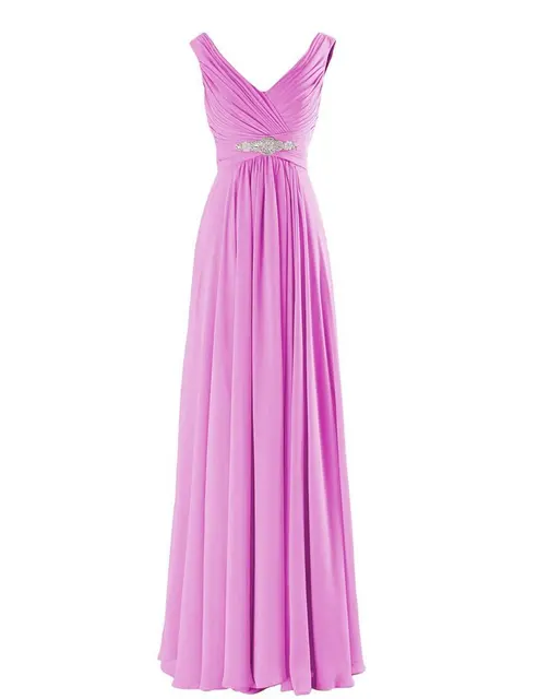 A Line Chiffon V Neck Crystals Eegant Off-Shoulder Formal Prom Wedding Party Bridesmaid Dresses Robe De Soiree Zipper Back Light Purple