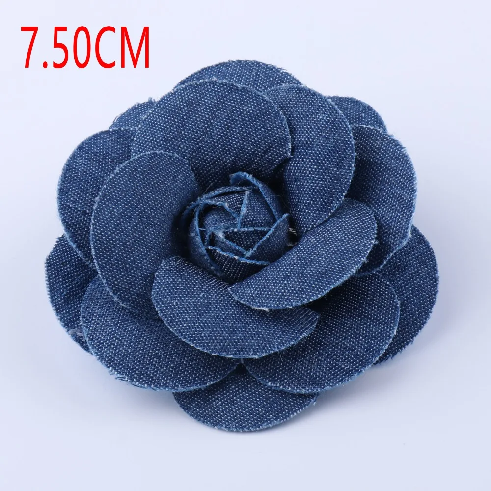 5 Stück Denim-Blumen, künstliche Blumen, 7,5 / 5,5 / 4,5 / 3,5 cm, kleine Kamelien, Hochzeitsdekoration, DIY, Scrapbooking, Kopfschmuck, Basteln – Detail 4