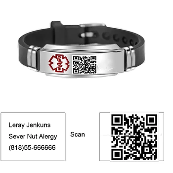 

Customized QR Code Bracelet Medical Alert ID Bracelets For Men Women Kids Silicone Bangles ICE Emergency SOS Jewelry
