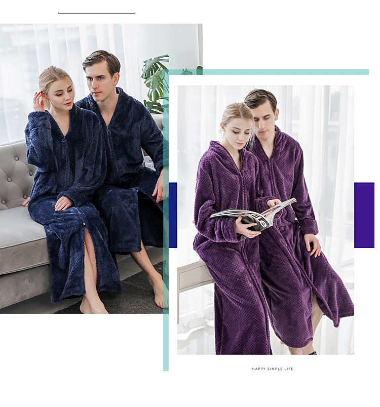 ZDFURS* осенне-зимний бархатный халат на молнии с молниями, ночная рубашка для мужчин и женщин, утолщенная Пижама, фланелевая домашняя одежда