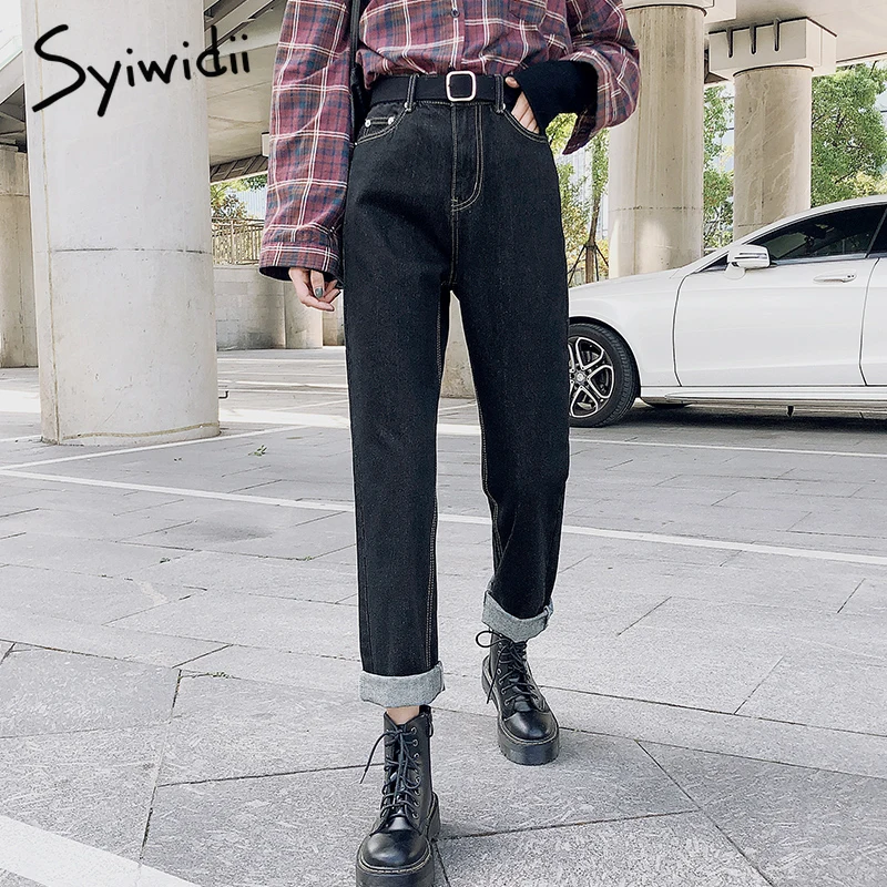 Женские черные джинсы женские джинсовые брюки с высокой талией Длинные прямые в