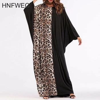 

2020 Leopard Printed Patchwork Women Abaya Maxi Dress Eid Kaftan Ramadan Robe Chic Vestido Batwing Loose Gown Plus Size T223