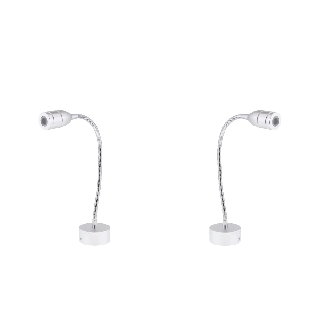 2PCS Marine Boat RV Reading Chart Light Switch Lamp for Bedside Wall Mount - Adjustable Gooseneck 12V 2W - Silver