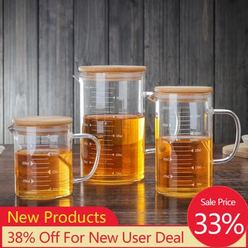 

Transparent Scale Measuring Cup with Lid Glass Baking Measurement Accessories Simple Household Jug Measuring Desktop Tools