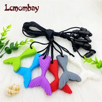 3PCS Mermaid Tail  Chew Necklace Baby Silicone Teether Chewelry Pendant Sensory Toy for Kids Boys Girls Special Needs 1