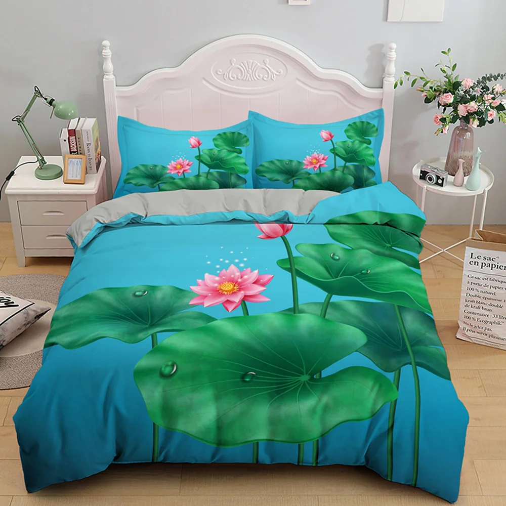 Unique Design Lotus Twin Full Single Bedding Set Luxury King Queen Size Duvet Cover Sets Artistic Bed Linen 