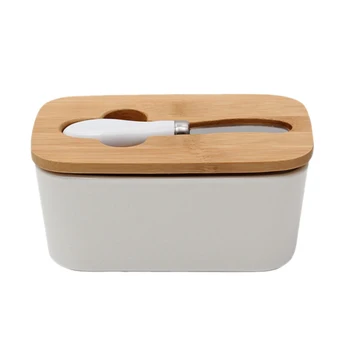 

Nordic Style Sealing Butter Box Wood Lid Storage Tray Container Keeper with Ceramic Knife