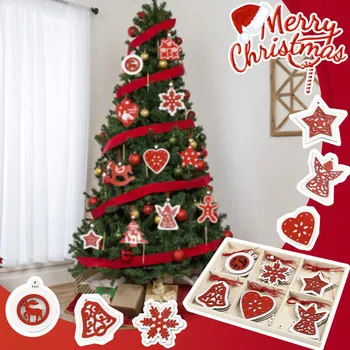 

Natural Wood Ornaments Pendant Hanging Gifts Christmas Tree Decor Heart Star Snowflakes Christmas Tree Home Wedding Decorations