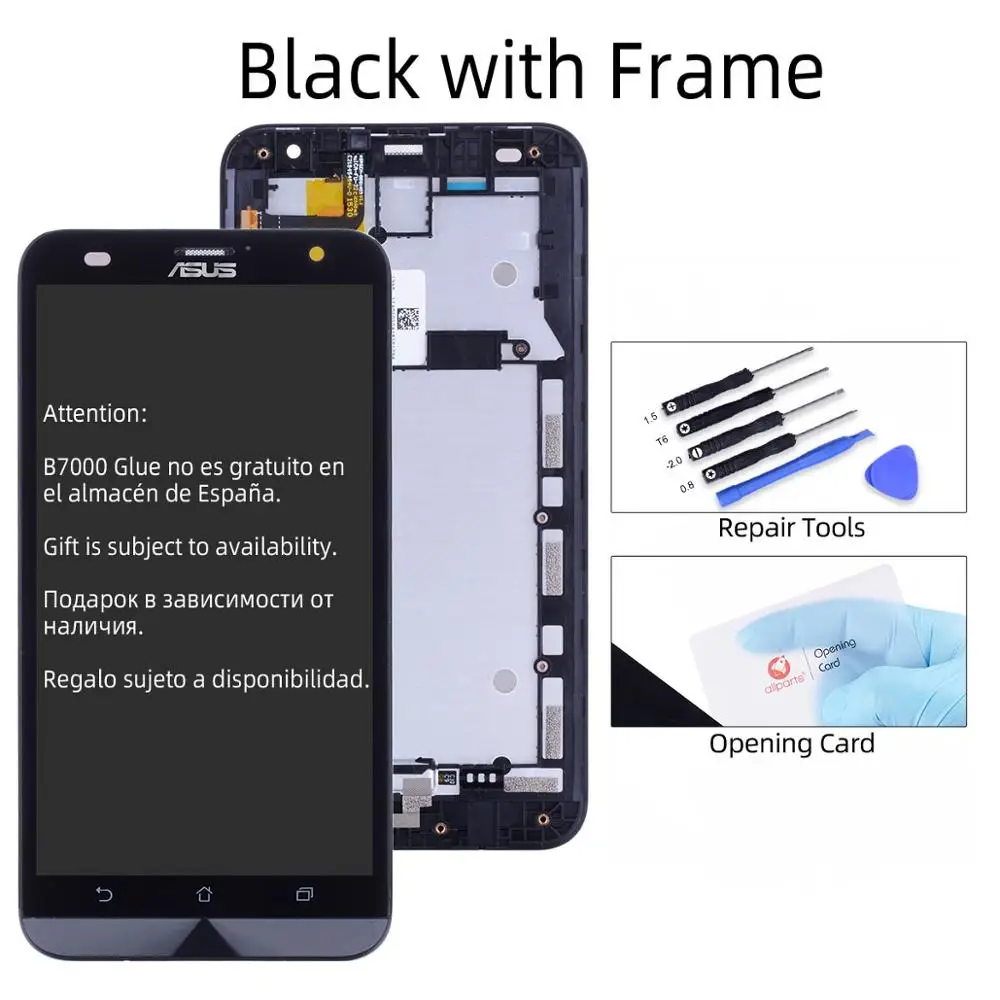 Дисплей для ASUS Zenfone 2 Laser ZE550KL LCD в сборе с тачскрином на рамке черный - Цвет: Black with Frame