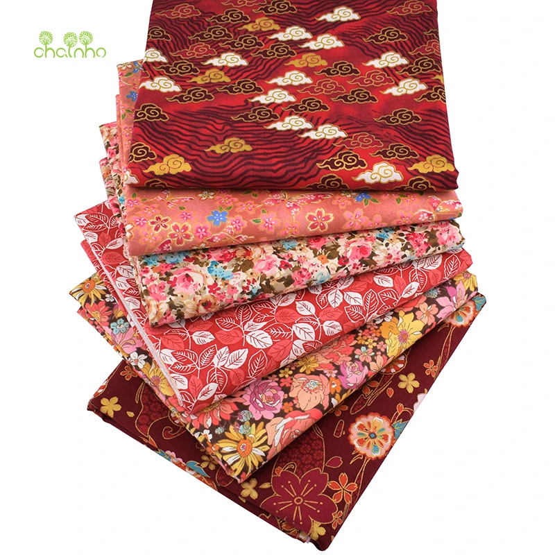 Chainho, темно-красный цветочный, принт саржевая хлопчатобумажная ткань, DIY шитье для ребенка и детей простыня, подушка, игрушки материал, пол метра