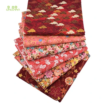 

Chainho,Dark Red Floral,Print Twill Cotton Fabric,DIY Quilting Sewing For Baby&Children's Sheet,Pillow,Toys Material, Half Meter