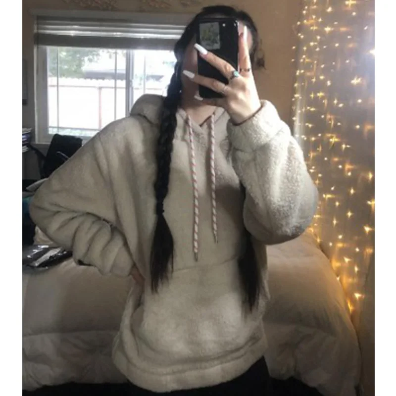 Koop Zaful Winter Vrouwen Hoodies Coat Solid Pouch Pocket Pluizige Mannen Trui Pouch Pocket Streetwear Hoodie Mannelijke Hooded Sweatshirt Top