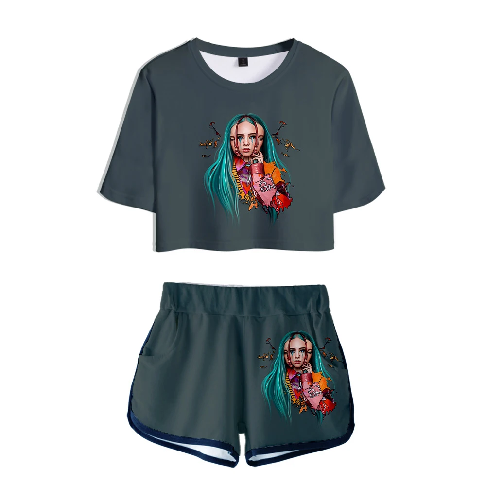 Летняя новая модная сексуальная 3DT рубашка с коротким рукавом billie eilish Женская Удобная тонкая футболка+ шорты Женский Повседневный костюм