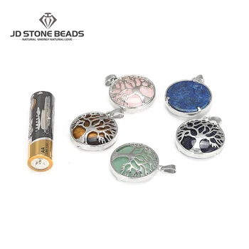 

Handmade Wire Wrapped Tree of Life Necklace Pendant silver color Pink Quartz Green Aventurine Pendants