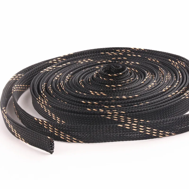 10 м 15 мм черный+ золотой диаметр провода кабель защиты ПЭТ нейлон плетеный кабель рукав высокой плотности Обшивка изоляции