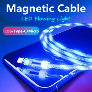 

1M LED Light Magnetic Micro Type C USB Fast Charging Cable Charger For iPhone Huawei P Smart Plus 2019 PSmart Z Android Phones