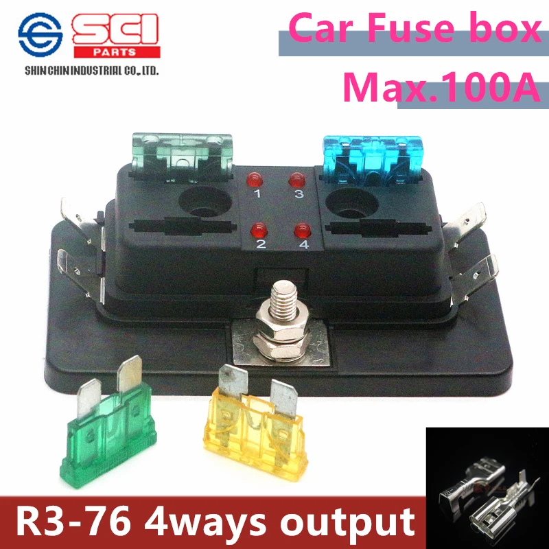 

TAIWAN SCI fuse block R3-76/car fuse box with cap/4 ways with LED light/Max 100A 32V