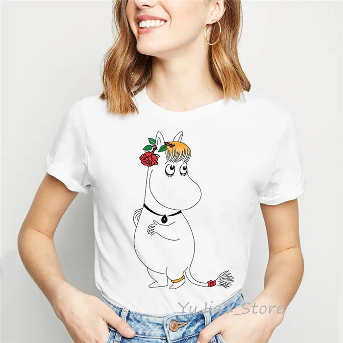 Лето Харадзюку kawaii Little My Moomin принт Забавные футболки женская модная футболка белая футболка femme милые топы одежда - Цвет: Y81601