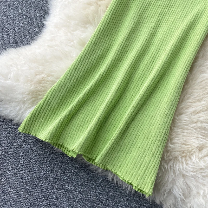 2020 sexy Slim v neck Knitted Midi Dress tank sundresss vestido de fiesta split Summer Party Women Casual Knee Length dress