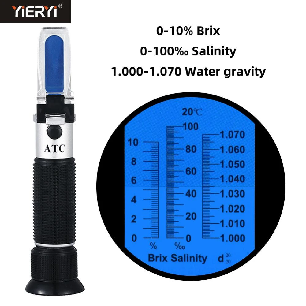 ATC 0%-100% & 1.000 to 1.070 Sp x 1% 0.001 Sp Gr Salinity Refractometer Precision Handheld Gr 