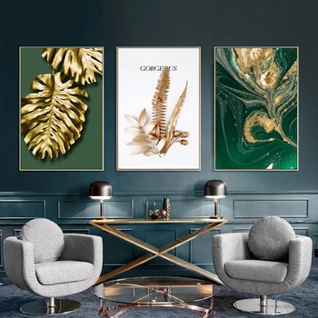 

Modern Abstract Golden Plant Leaves Wall Art Picture Canvas Painting Nordic Posters And Prints Living Room Decoration
