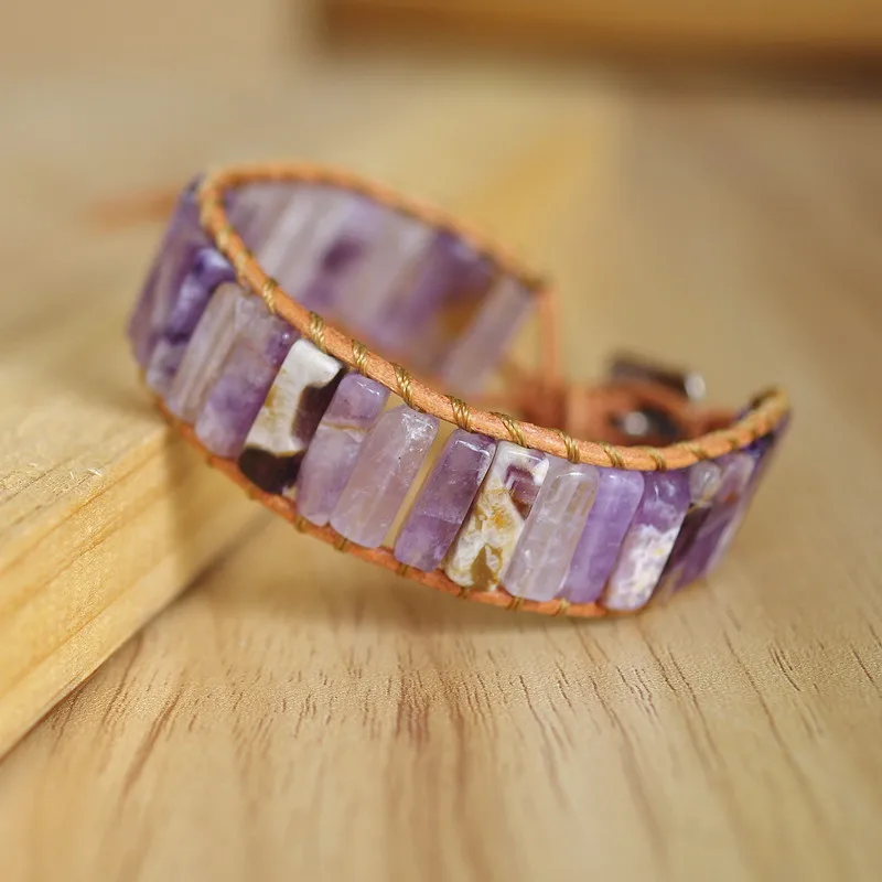 Женский кожаный браслет в богемном стиле и браслет с фиолетовыми кристаллами, Очаровательные бисера браслет ручной работы пляжный браслет ювелирное изделие, подарок