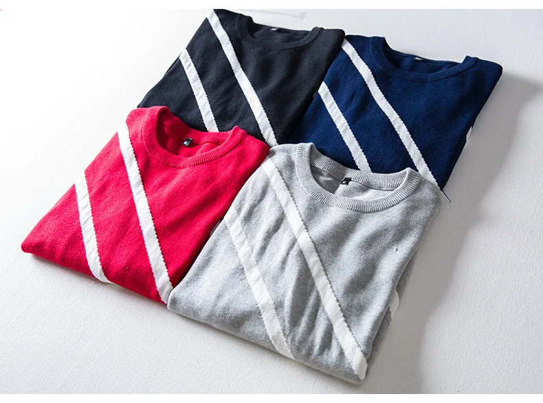 Мужские свитера с круглым воротником, зима-осень, вязаные свитера в полоску с круглым вырезом, повседневные Нежные мужские пуловеры, мужская одежда