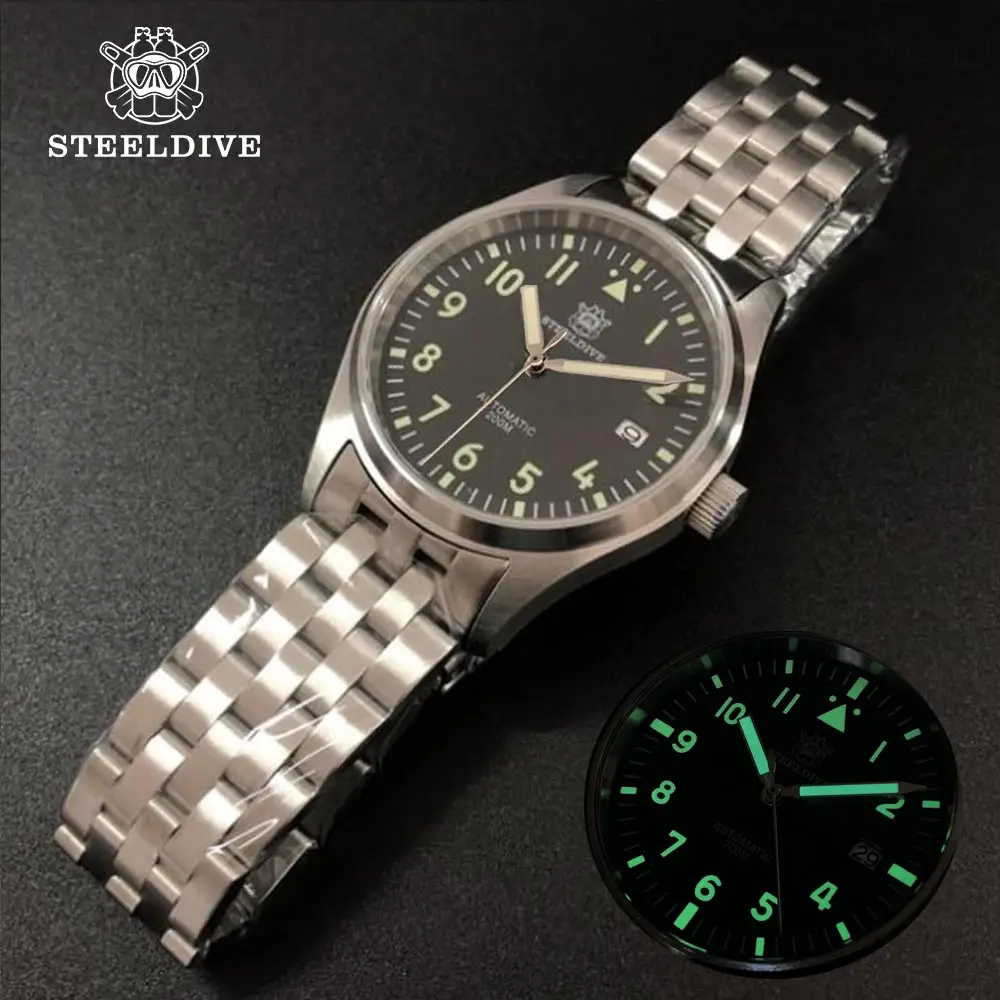 Часы Steeldive Pilot автоматические механические часы дайвинга C3 светящиеся мужские с
