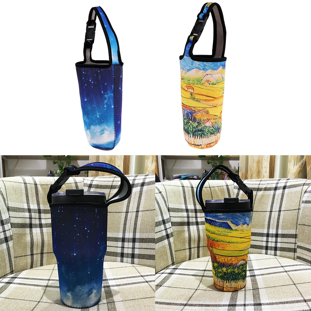 2x Stylish Neoprene Water Bottle Protector Pouch Carrier Holder for Tumbler Mug for Home Office Outdoor