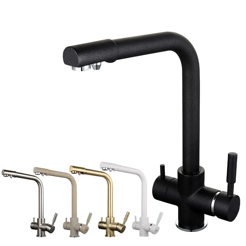 

new black kitchen sink faucet mixer seven letters design 360 degree rotation water purification tap double handle F4352 series