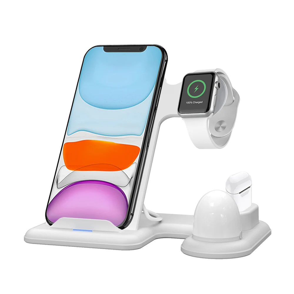 FDGAO 4 в 1 беспроводная зарядная подставка для iPhone 11 Pro Max XS XR 8 AirPods Apple Watch 5 4 3 2 10 Вт Qi быстрая зарядная док-станция - Цвет: Белый